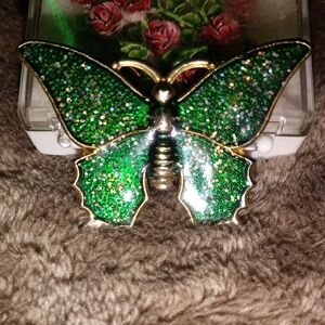 Green Glitter Butterfly Brooch